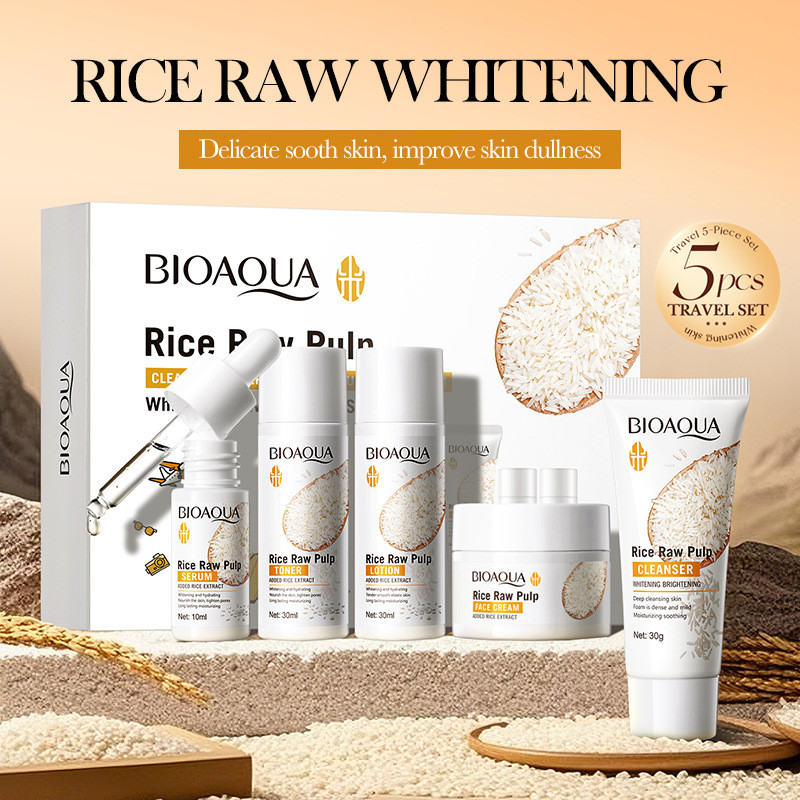 5pcs BIOAOUA Rijst Ruwe Whiten - Luxury Skincare Kit recensie en prijs